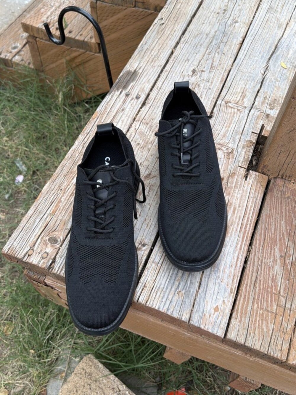 CALTO Men's Invisible Height Increasing Shoes, Black, Size 13, Knitted Sport